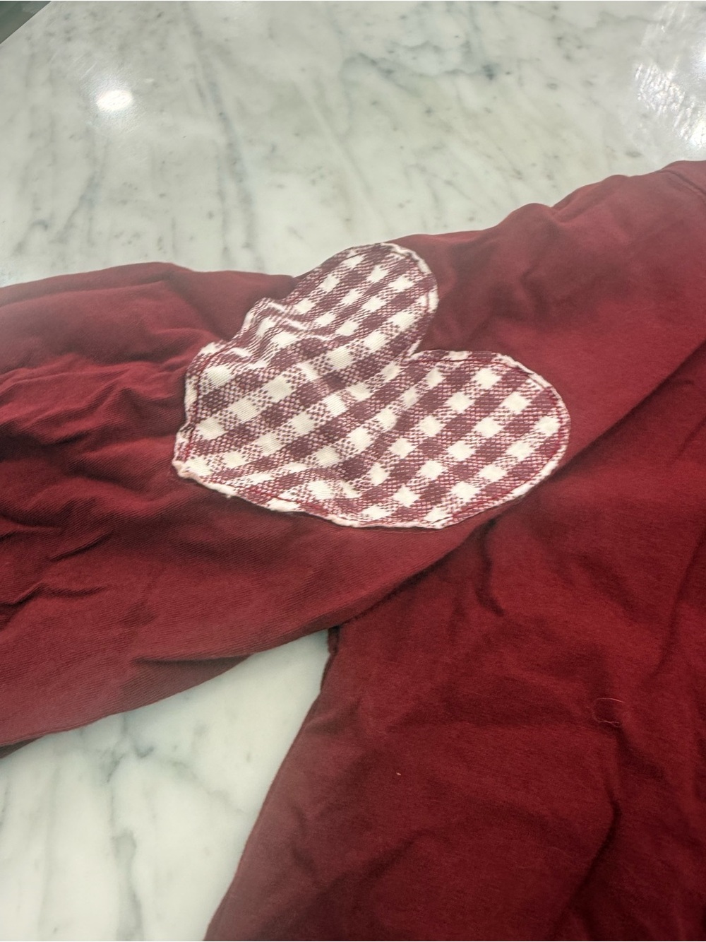 NEW Daydreamer Women’s Gingham Maroon Heart-Elbow Patch Long Sleeve Top - Picture 4 of 6